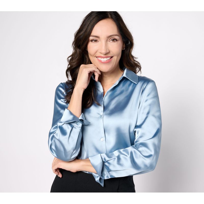 Gloria Vanderbilt Women's Top Sz Xl The Joy Satin Button-Front Blue A655934